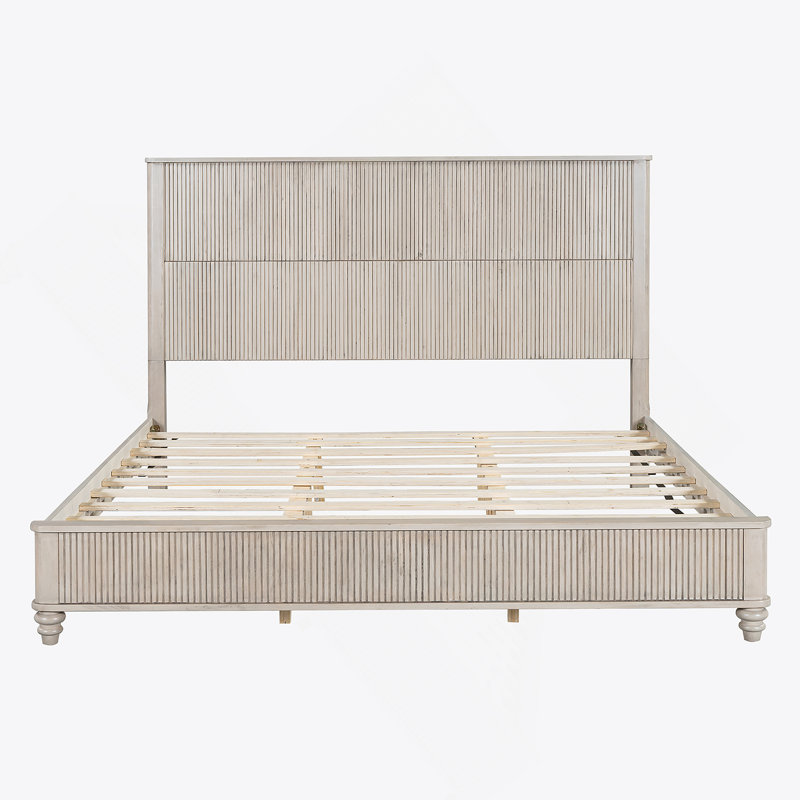 Structure de lit en bois massif, plateforme très grand, tête de lit haute, bois naturel, sans sommier, beige