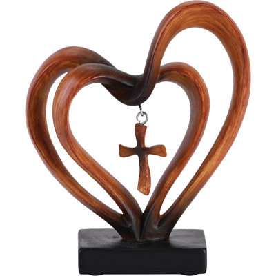 Entwined Heart Cross Figurine Wood 4.5"