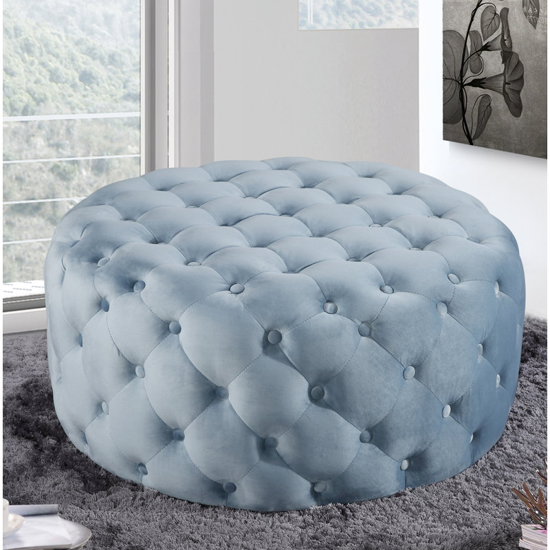 Plattsburgh Velvet Ottoman, Sky Blue Velvet