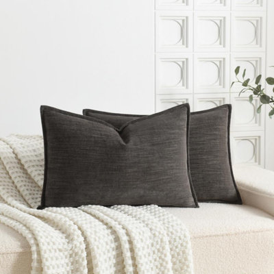 Housse de coussin décorative en chenille très douce et très veloutée avec bride (ensemble de 2)