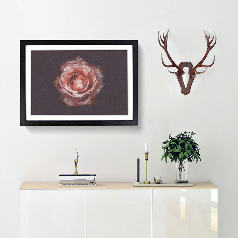 Pink Tipped Rose Flower - Framed Print, 50cm H x 76cm W x 2cm D, Black