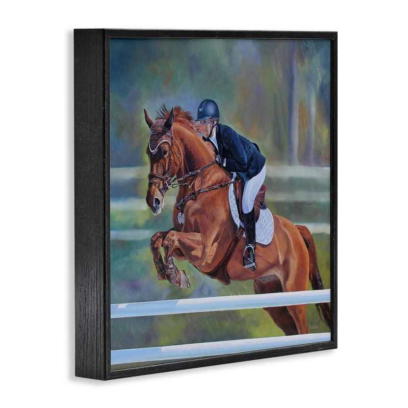 Art de la giclée, jockey, saut d'obstacles, par Andrew Kiss, Giclée encadrée noir minuit, H 24 po x l 24 po