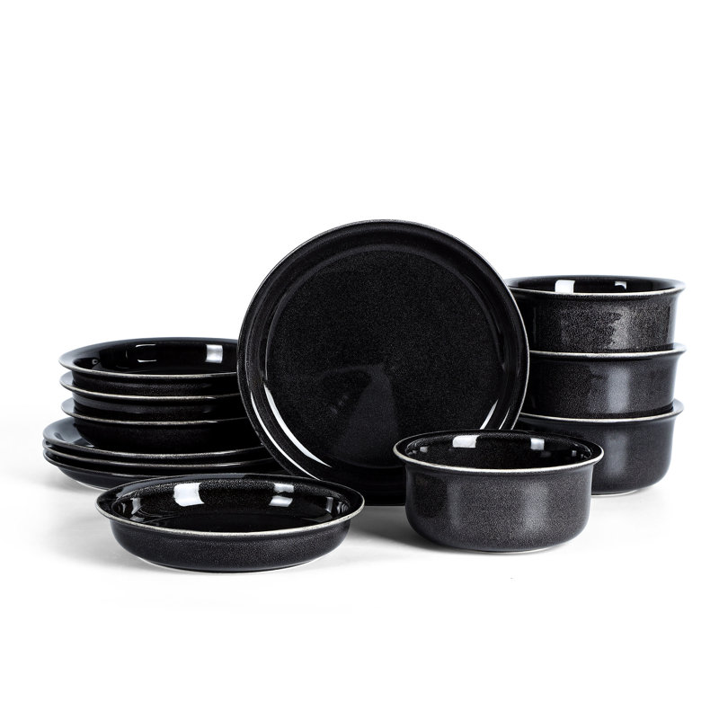 Stone Lain Slate 12-Piece Dinnerware Set Stoneware, Black