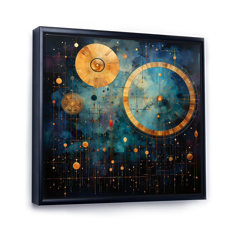 «Teal Gold Astrology Celestial Alignment» sur impression sur toile, Cadre flottant noir, H 30 po x l 30 po x P 1 po