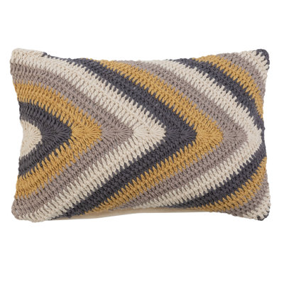 Cotton Crocheted Lumbar Pillow With Chevron Pattern