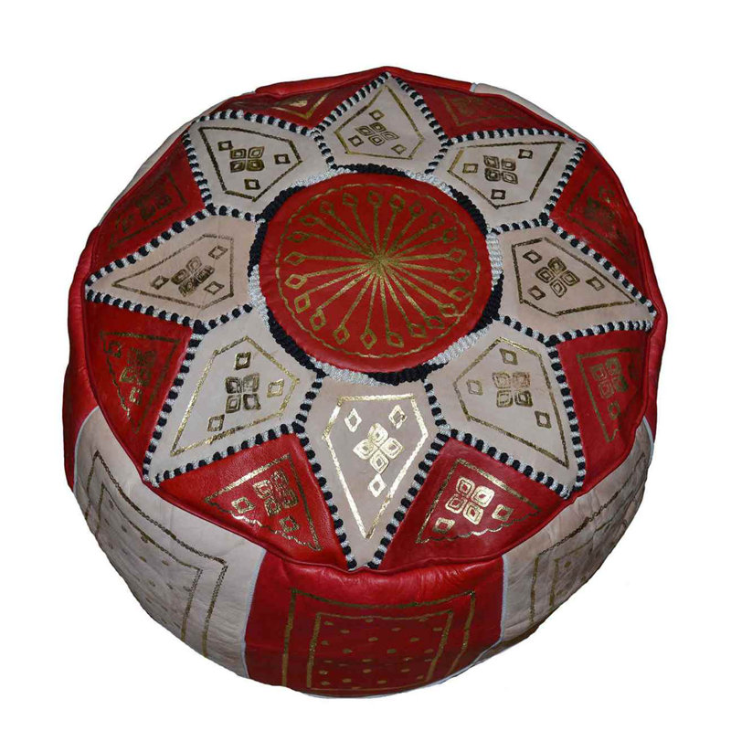 Bagley Leather Ottoman, Beige/Red Genuine Leather