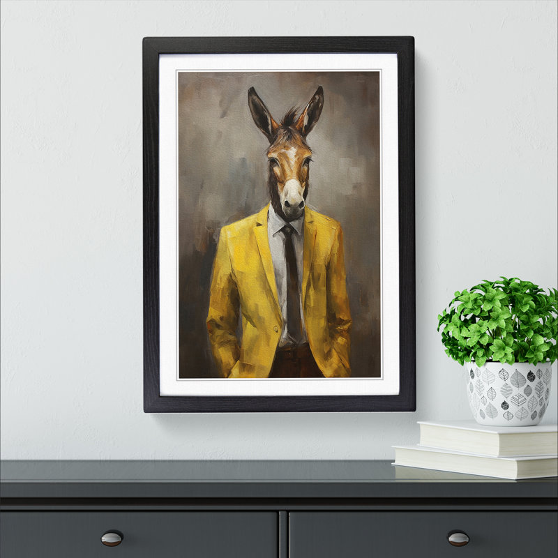 Donkey Modern No.2 - Single Picture Frame Print on Wood, Black Framed, 64cm H x 46cm W