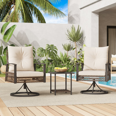 Outdoor Swivel Rocker Patio Chairs Set Of 2, Rattan Patio Bistro Set With 2 Rocking Chairs And 1 Coffee Table, Comfortable Patio Swivel Chairs With Thickened Cushions For Porch, Backyard, Balcony