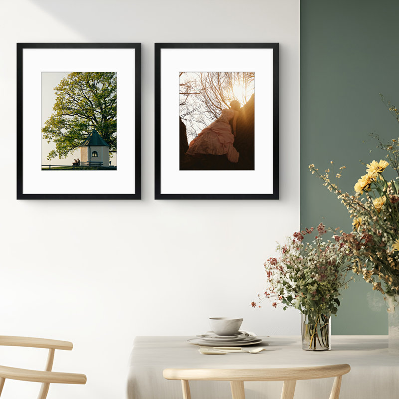 Dreketi Picture Frame Set Gallery Wall with Plexiglass, 16" x 20" Matted to 11" x 14", Black