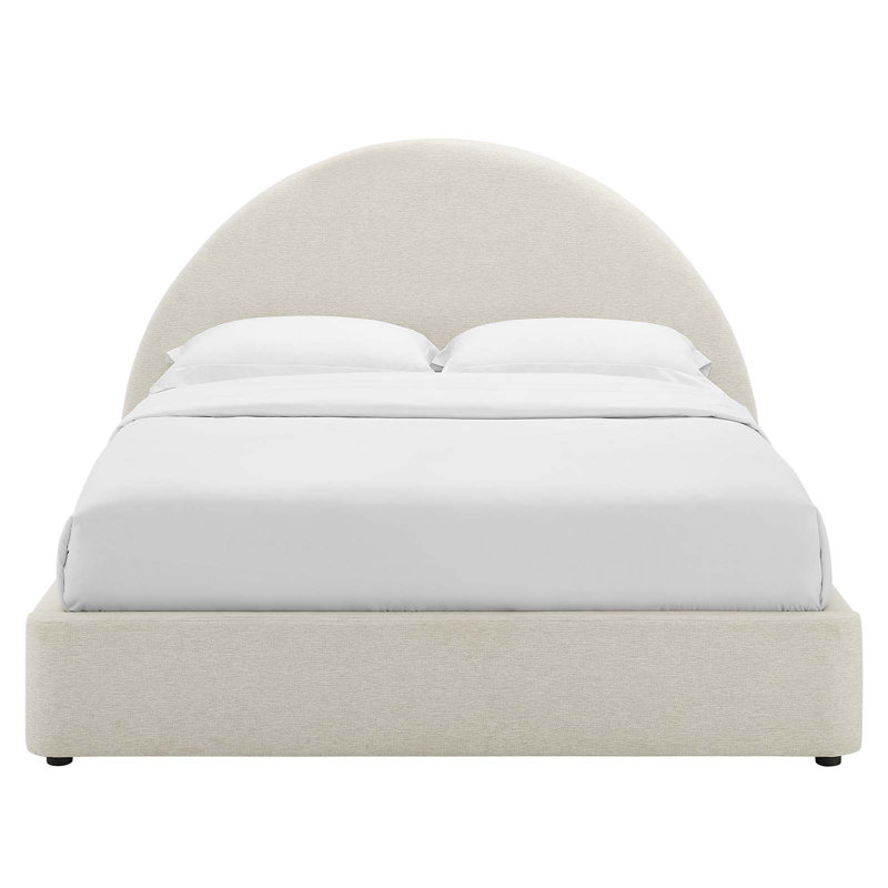 Ivory Velvet Upholstered Full Platform Bed with Arched Headboard