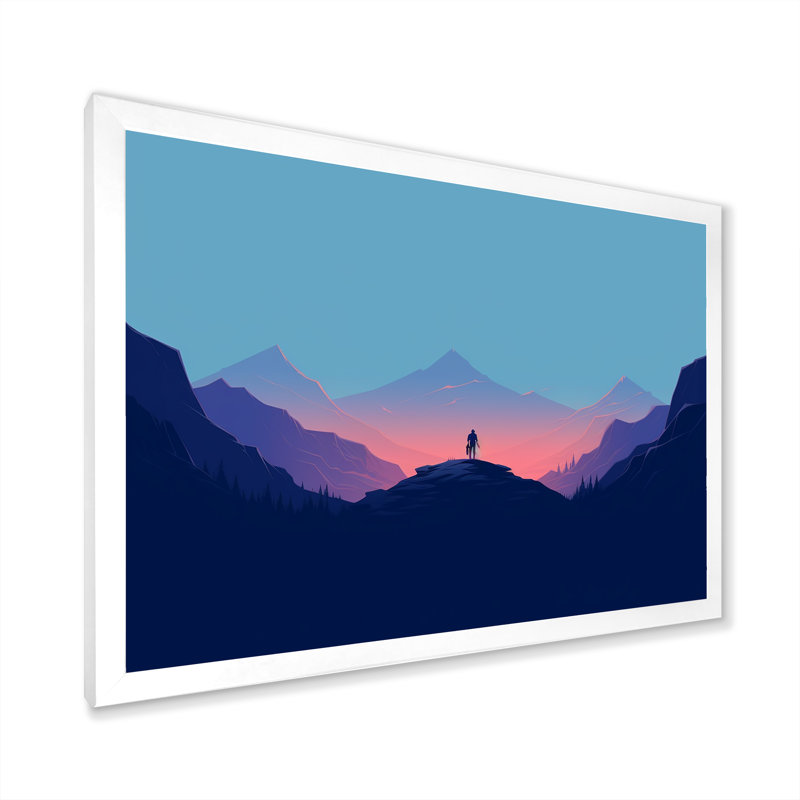 «Man Alone On A Bold Landscape Sunrise On», reproduction sur toile, Cadre simple blanc, H 24 po x l 32 po x P 1 po