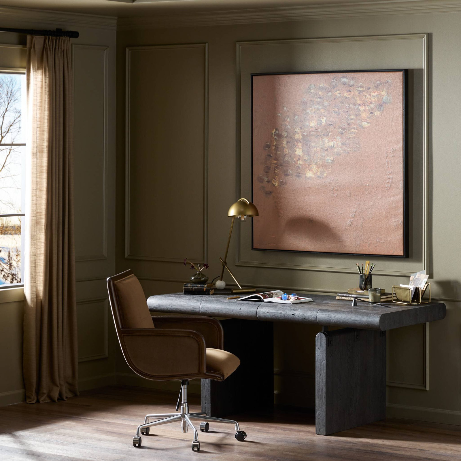 Ivo 70" Oak Writing Desk, Black Oak