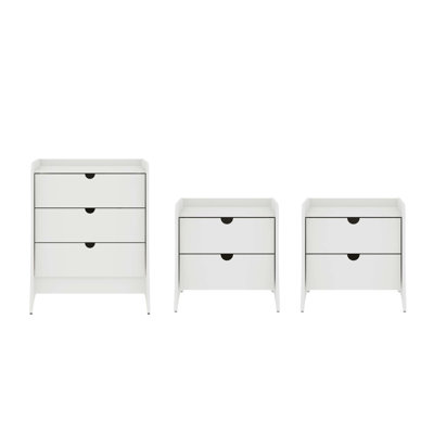 Ensemble de chambre à coucher moderne 3 pièces avec commode et deux tables de chevet Coney