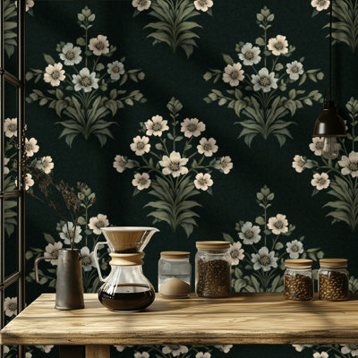 Papier peint floral noir rétro