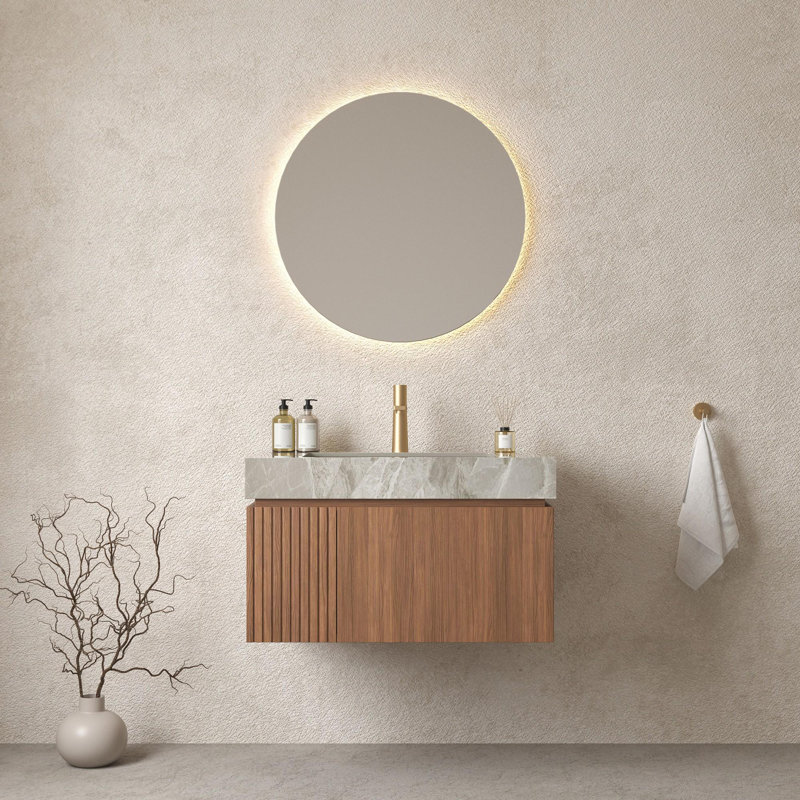 Meuble-lavabo mural simple 30 po avec lavabo, 30", Espresso, Gris clair