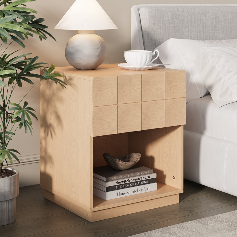 50.8cm W Particle Board Bedside Table, Natural Oak