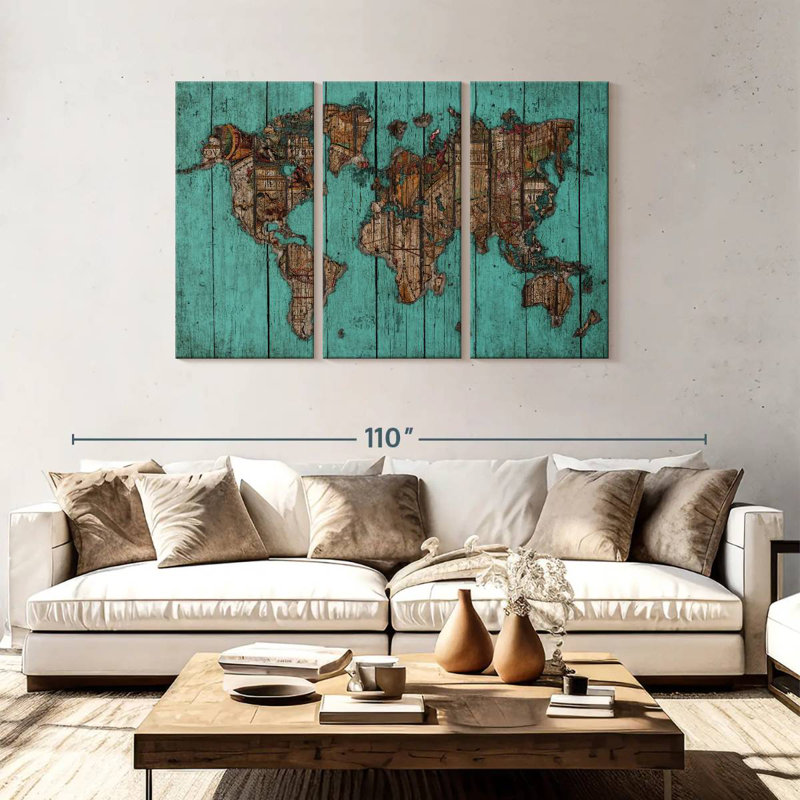 Carte en bois Aliaz turquoise, H 48 po x l 74 po