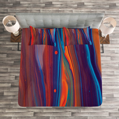 Abrum Red/Orange/Blue Microfibre Bedspread Set