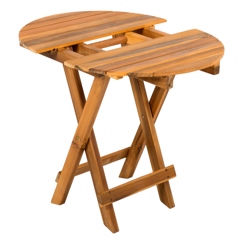 Foldable Outdoor Wood Side Table, Adjustable Length, Frame, Natural And Elegant Look
