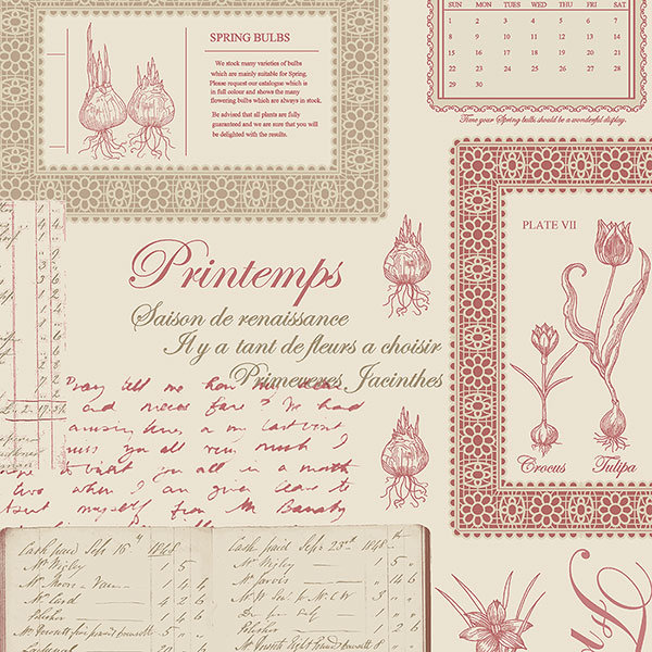 Alfredine 32.7' x 20.5" Printemps Script Wallpaper, Beige/Pink/Olive/Cream