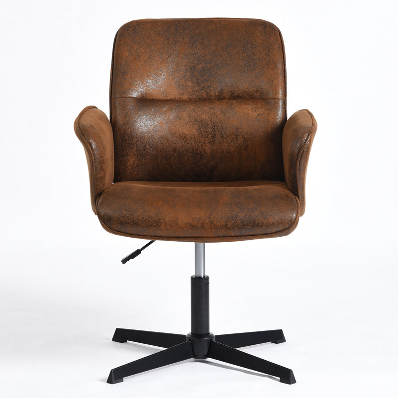 Upholstered Task Chair Cross Leg Vanity Chair Swivel Adjustable Height for Home Office, Vintage Brown