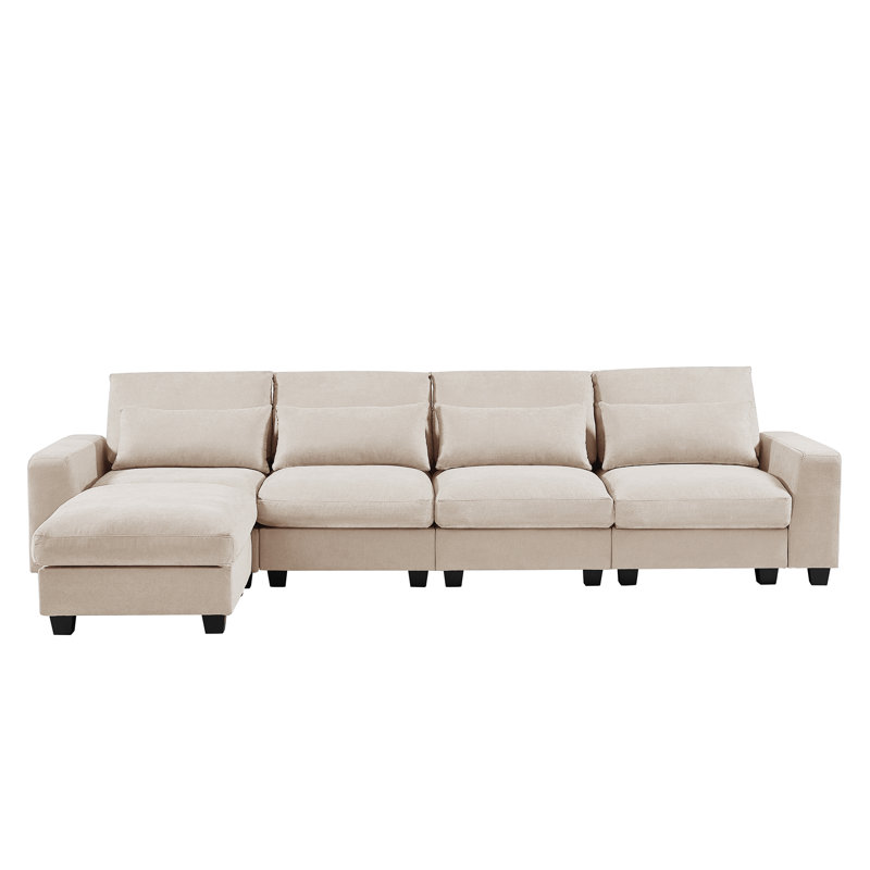 Anacelis 129.9" Square Arm Sofa Chaise,Modern Large L-Shape Feather Filled Sectional Sofa, Convertible Sofa Couch,sofa,couch