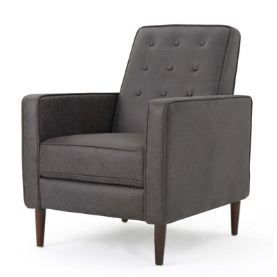 Mid-Century Modern Fabric Recliner Chair With Thicker Cushion And Wooden Legs For Ultimate Comfort And Style In Living Rooms