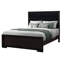 Lit très grand avec lit à DEL, bois massif moderne et lit, tête de lit tapissier en noir complet (accent, garniture, rembourrage, détails brun tout autour)-983765005