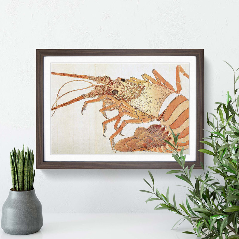 Lobster by Katsushika Hokusai - Picture Frame Painting Print, Walnut Framed, 48cm H x 65cm W x 2cm D
