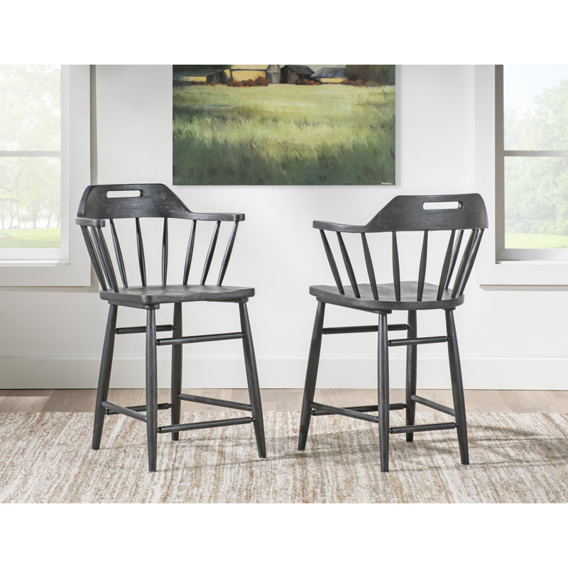 Country Living Vintage Market Counter Height Spindle Back Arm Chair with Handle Cut Out, Black