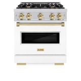 ZLINE Autograph Edition 30 in. 4.2 cu. ft. Classic Gas Range W/ 4 Burner Cooktop & Convection Gas Oven in Stainless Steel W/ White Matte Door & Champagne Bronze Accents (CGRZ-WM-30-CB)