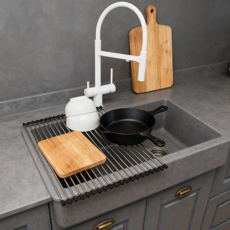 Égouttoir à vaisselle pliable en acier inoxydable au-dessus de l'évier - Égouttoir de comptoir de cuisine pour ustensiles, tasses, fruits et légumes