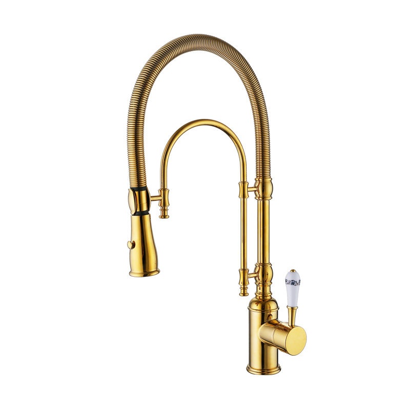 21.26" Kitchen Faucets with Pull Down Sprayer, Solid Brass Spring Commercial Kitchen Sink Faucet
