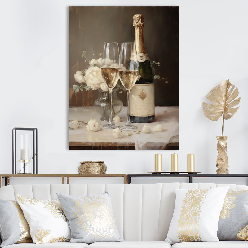" Legacys Lure Champagne And Glass ", Wrapped Canvas, 32" H x 24" W x 1" D