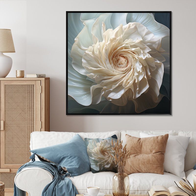 " Seashell Monochromatic Whispers II ", 16" H x 16" W x 1" D, Black Floater Framed