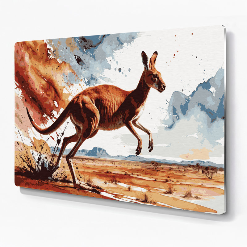 Faune, art mural brun en kangourou rouge, H 12 po x l 18 po
