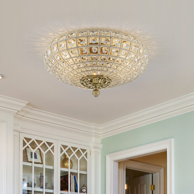 3-Light Modern Glam Gold Crystal Flush Mount