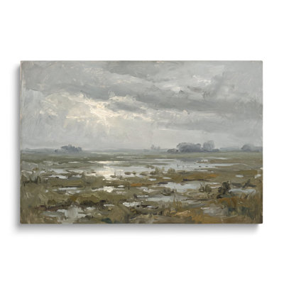 Toile multicolore, peinture de paysage de marais gris, art mural Painterly Wetland pour le salon, la salle à manger et la chambre à coucher