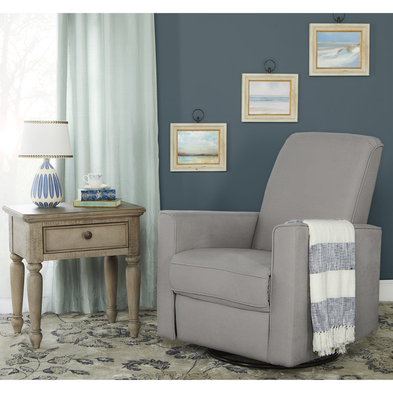 Light Gray Ergonomic Metal Swivel Recliner with Rounded Arms