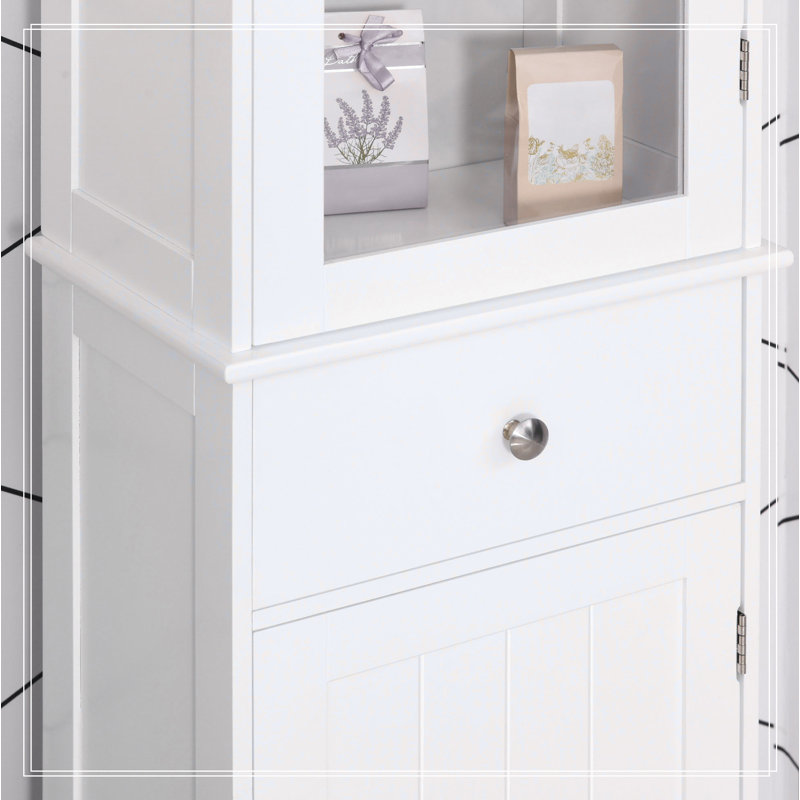Slim Tower White Storage Cabinet with Anti-Toppling Design