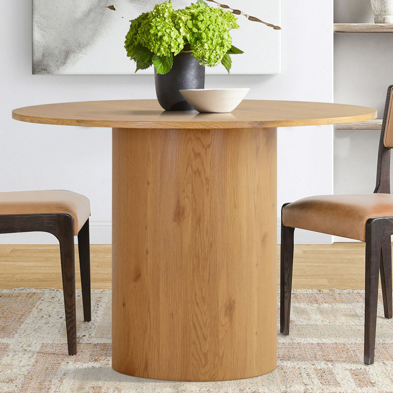41.5"  Round Wood Barrel Base Dining Table, Natural