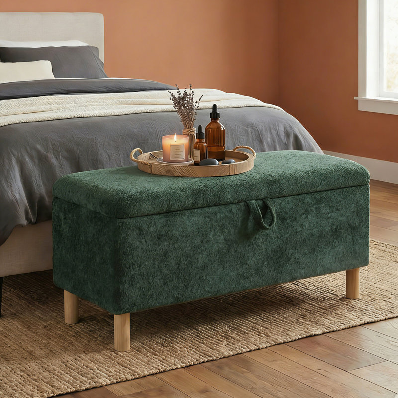 Fabric Upholstered Storage Bench, Green
