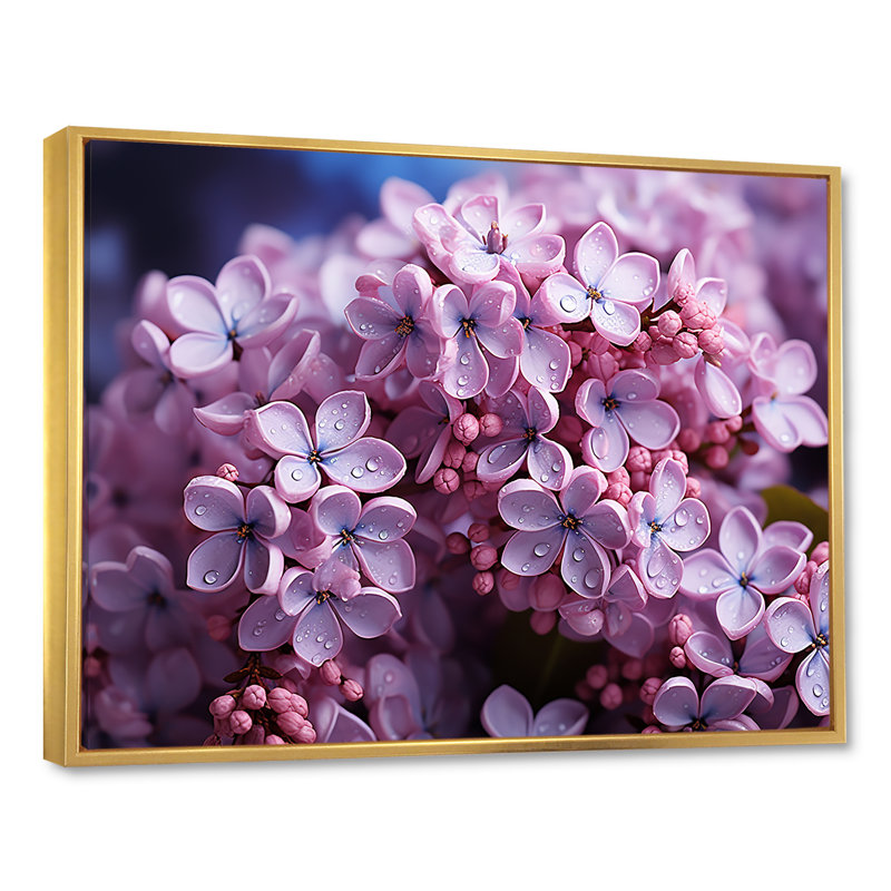 Lilas roses photo harmonie sur toile, Cadre flottant doré, H 30 po x l 40 po x P 1,5 po