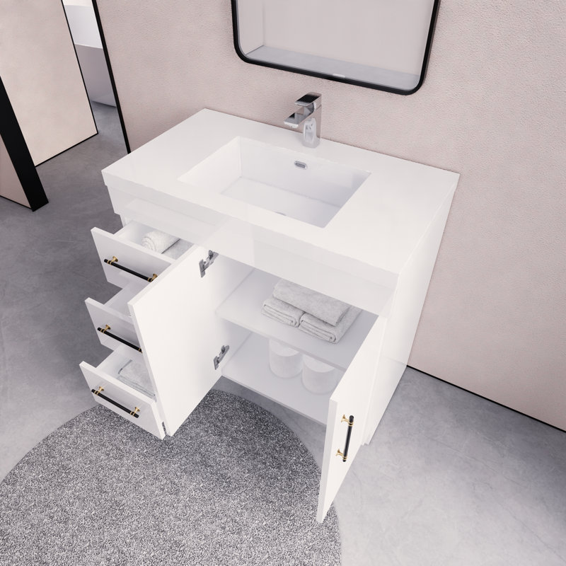 Maplesville Single Bathroom Vanity with Acrylic Top, White