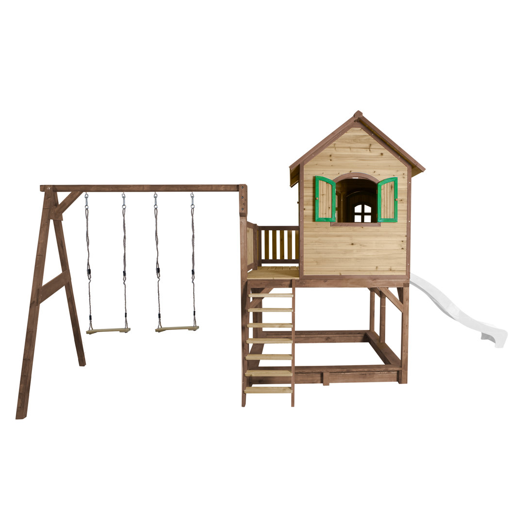 Liam Playhouse With Double Swing Brown/Green - Grey Slide
