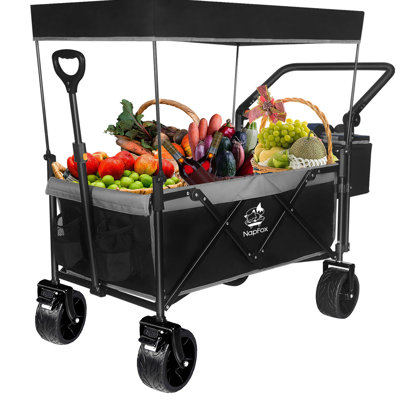 Chariots pliables avec wagons de 140 L pliables avec auvent amovible, chariot pliable avec roues pour tout-terrain avec frein, chariot pliable avec sac isotherme, pour le camping