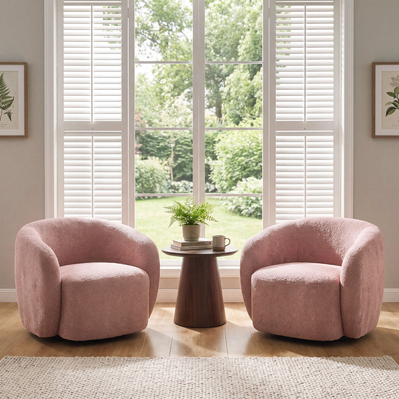 Fauteuil demi-tonneau pivotant rembourré Munehito, Rose