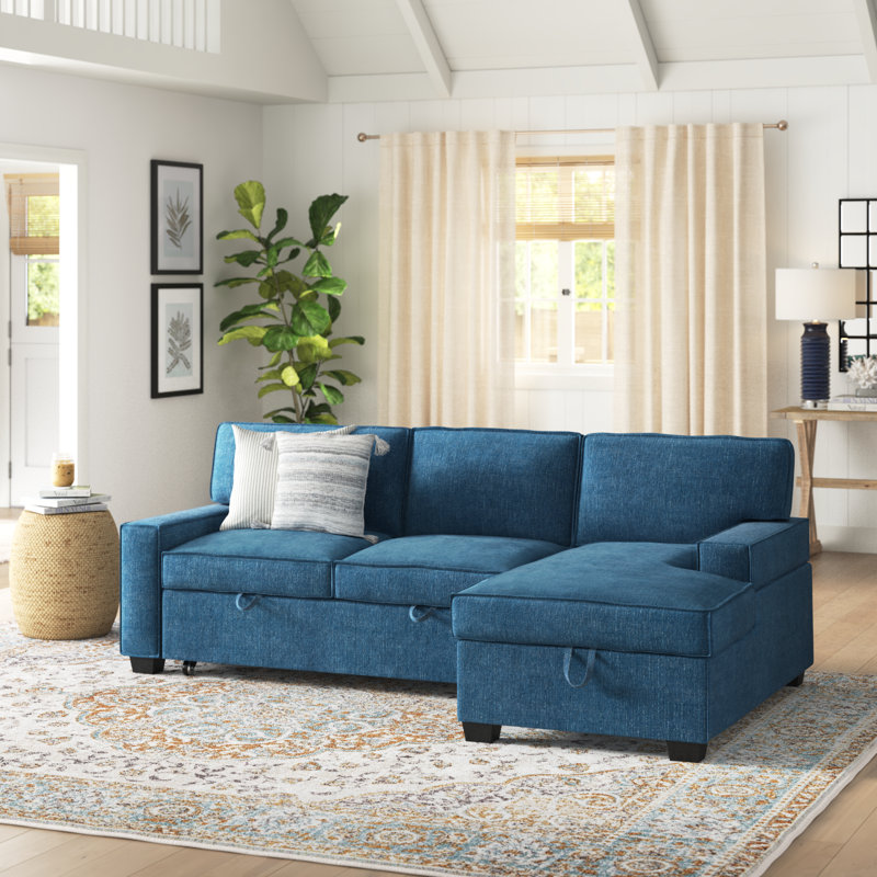 Canapé-lit modulaire coulissant avec méridienne 2 pièces Yates, Indigo