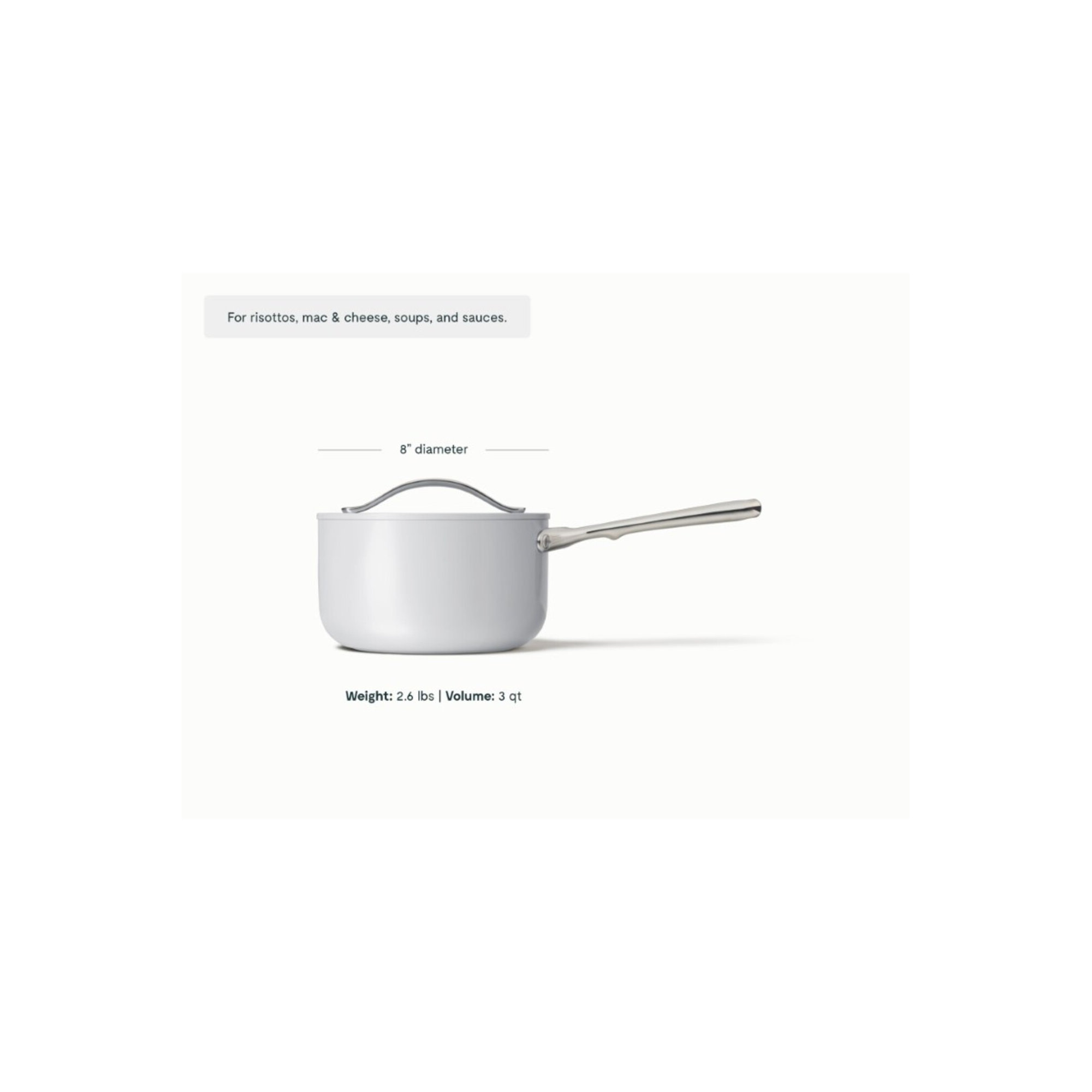 Caraway Nonstick Ceramic Saucepan, 3 quarts, Gray