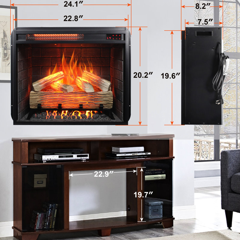Foyer électrique encastrable 23 pouces avec flamme réaliste et télécommande noir antique